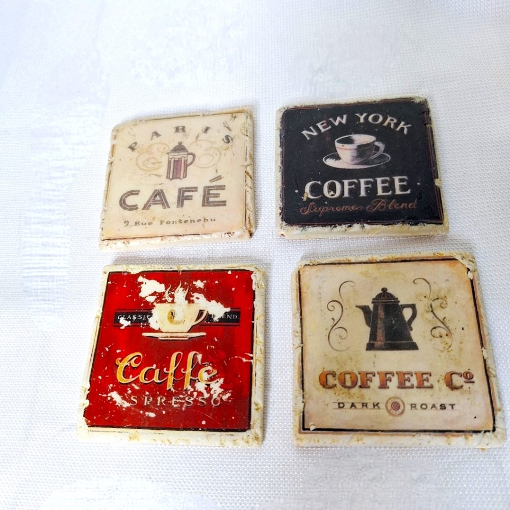 Coaster Stone brand" Sipping The Stone" Set of four corkback drink coasters.